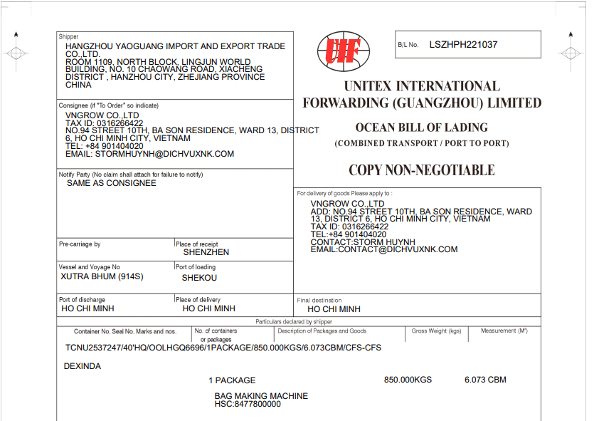 Bill of lading CO Form E 3 bên