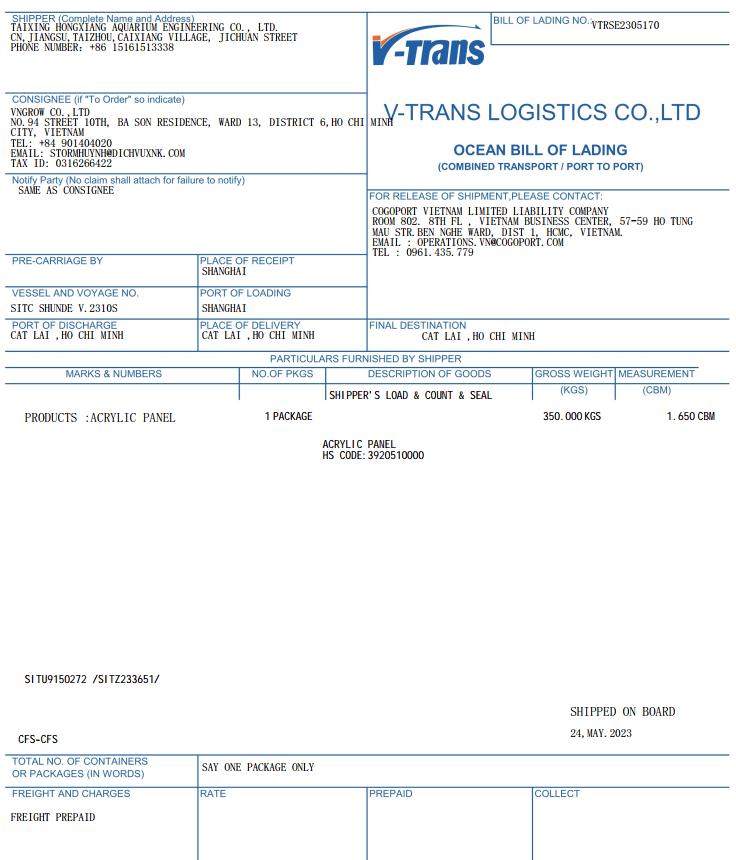 Bill of lading khi sử dụng CO Form E uỷ quyền