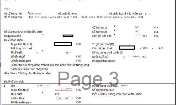 khai báo tên hàng trên tờ khai nhập khẩu pin năng lượng mặt trời khi làm thủ tục nhập khẩu pin năng lượng mặt trời