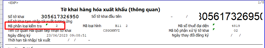 Mã phân loại kiểm tra tờ khai xuất khẩu