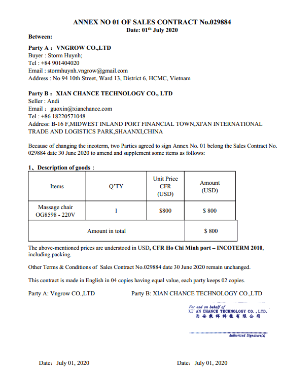 Annex contract - Hồ sơ thanh toán hàng nhập khẩu