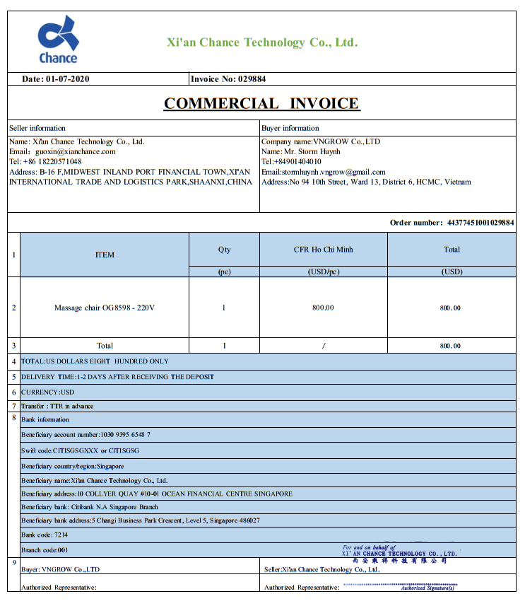 Commercial invoice - Hồ sơ thanh toán hàng nhập khẩu