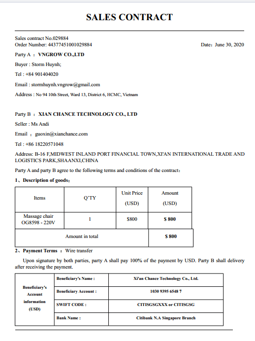 Sales contract - Hồ sơ thanh toán hàng nhập khẩu